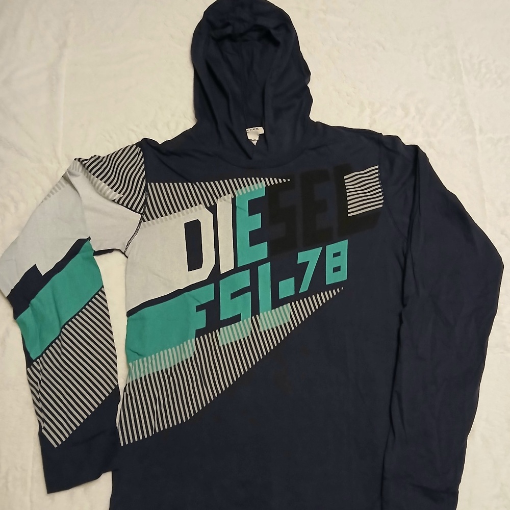 🔥🔥ON SALE Vintage Diesel Premium Hoodie Purple Green & White Lightweight Men XXL